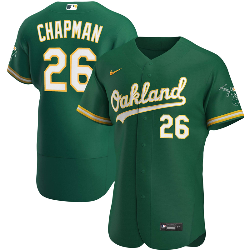 2020 MLB Men Oakland Athletics 26 Matt Chapman Nike Kelly Green Alternate 2020 Authentic Player Jersey 1